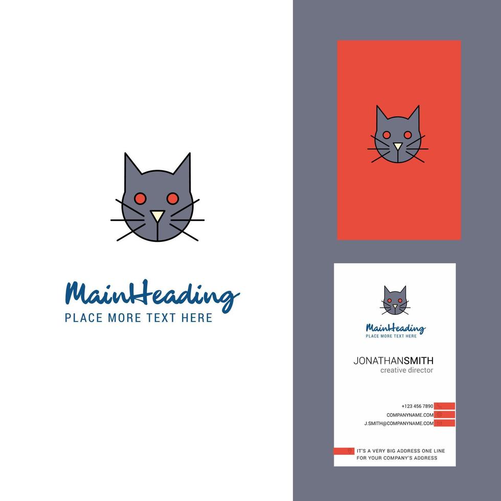 logotipo criativo de gato e vetor de design vertical de cartão de visita