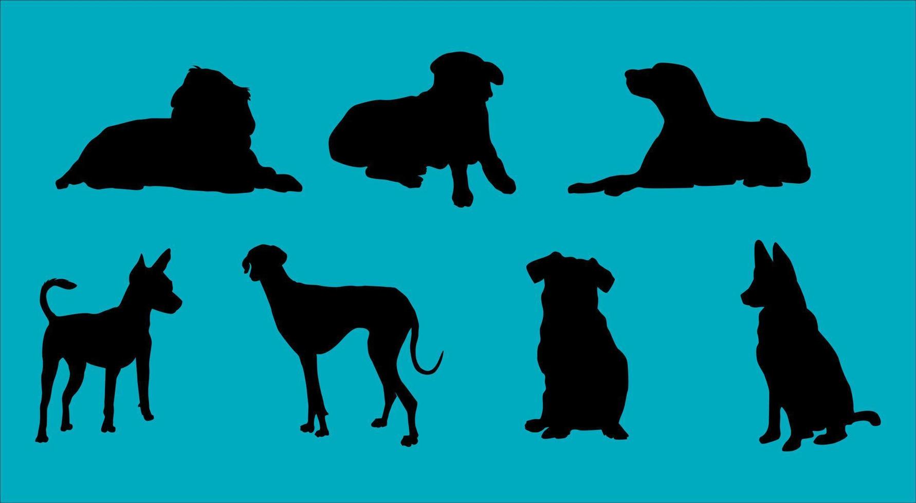 coleção de silhuetas de cachorro em várias poses vetor