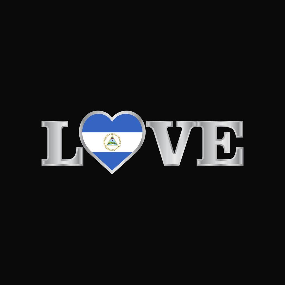 tipografia de amor com vetor de design de bandeira da Nicarágua