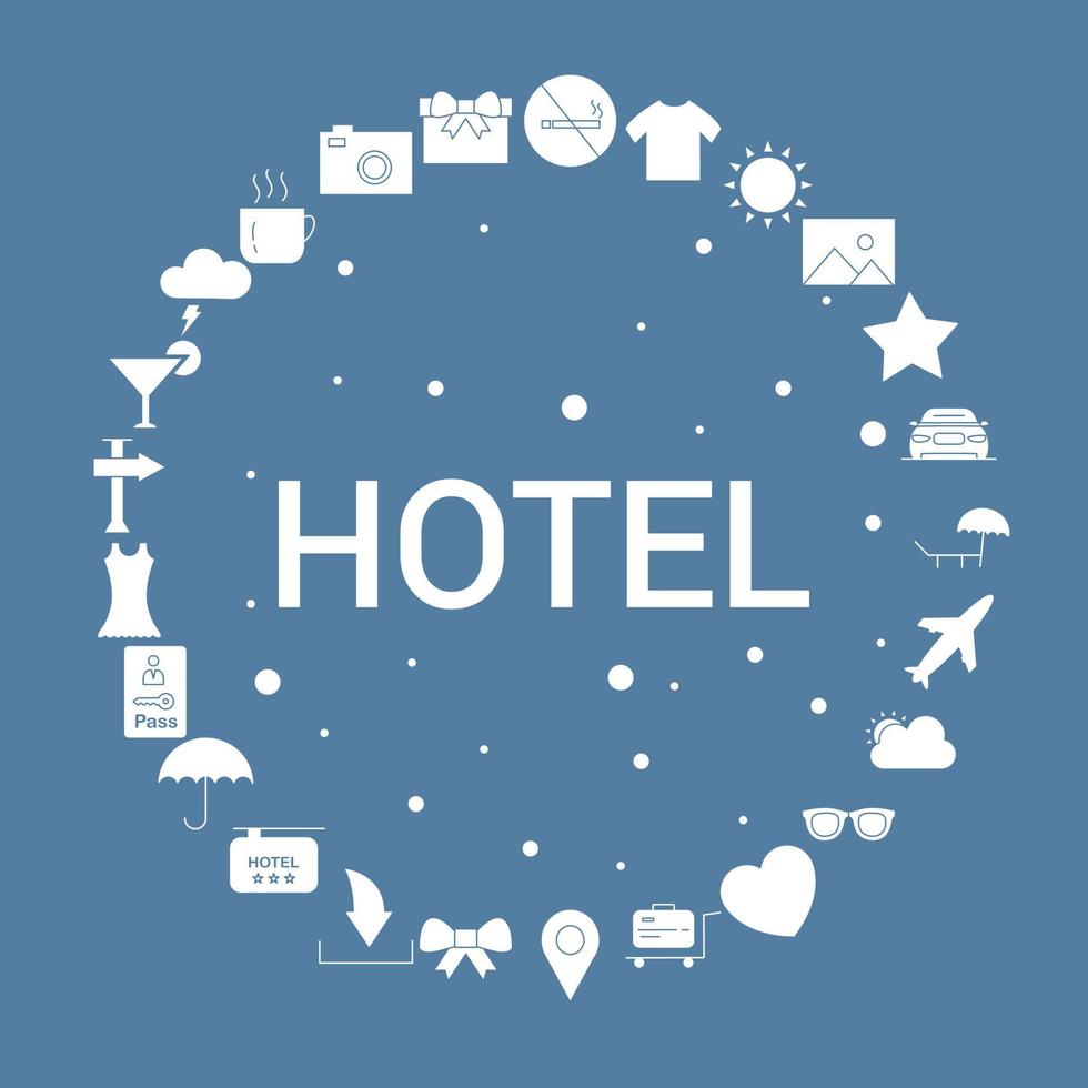 modelo de vetor infográfico de conjunto de ícones de hotel