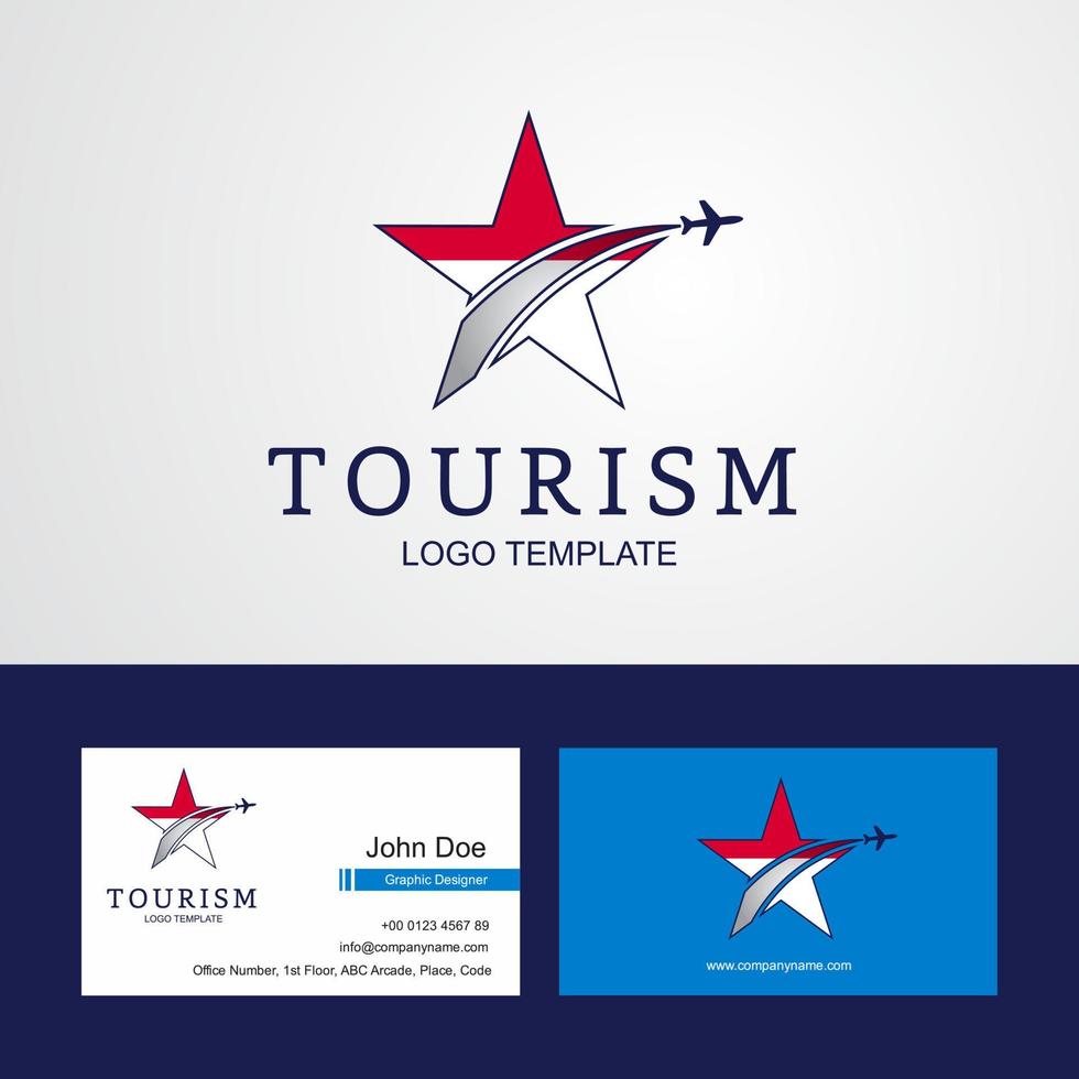 logotipo de estrela criativa de bandeira de mônaco de viagem e design de cartão de visita vetor
