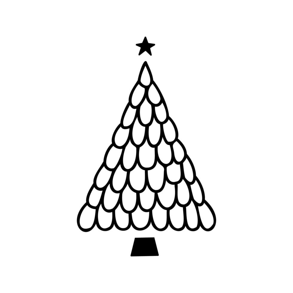 ilustração vetorial de árvore de natal desenhada à mão linear vetor