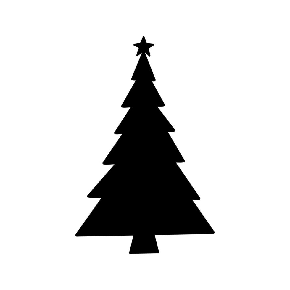 ilustração de silhueta de árvore de natal desenhada à mão plana vetor