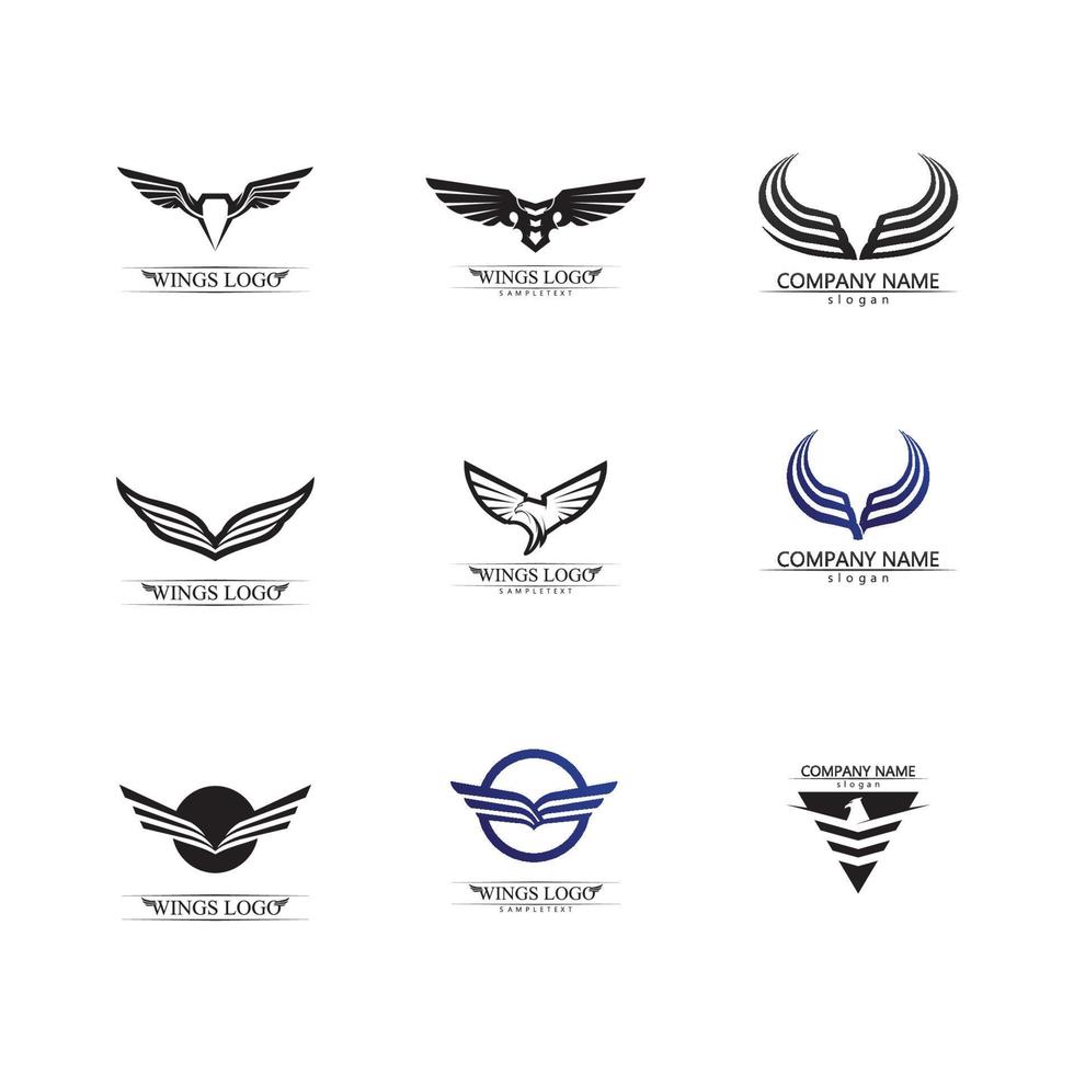conjunto de vetores de ícones pretos de asas. design minimalista moderno.
