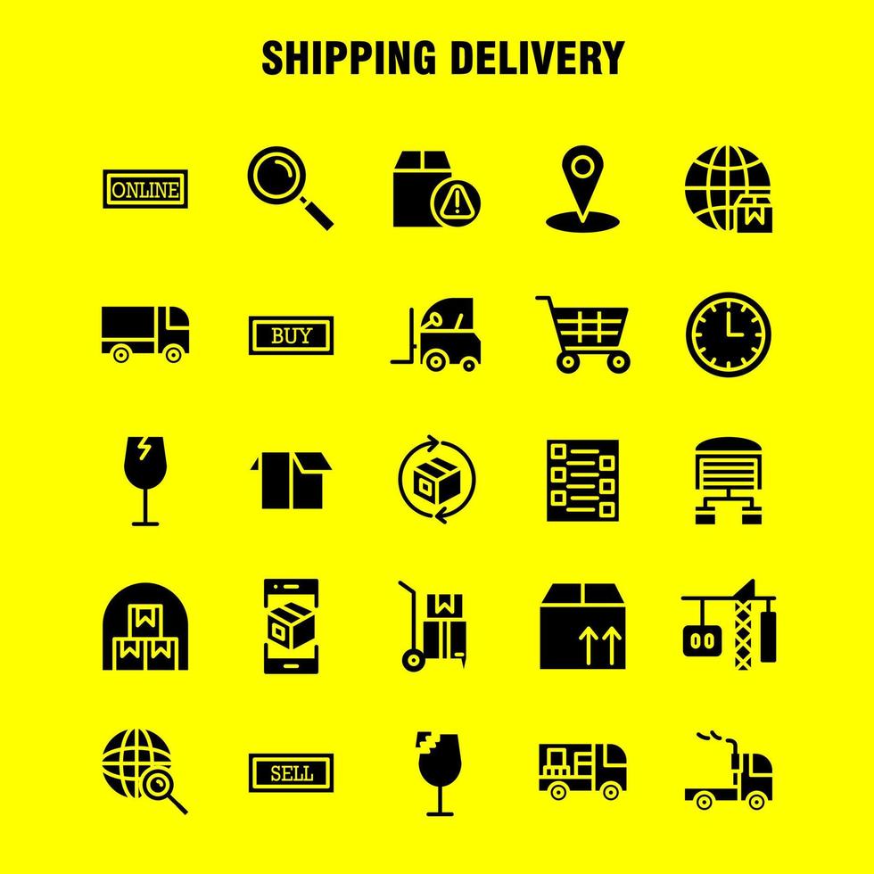 pacote de ícones de glifo sólido de entrega de envio para designers e desenvolvedores ícones de pesquisa de localização do globo entrega de transporte on-line vetor de transporte de compras
