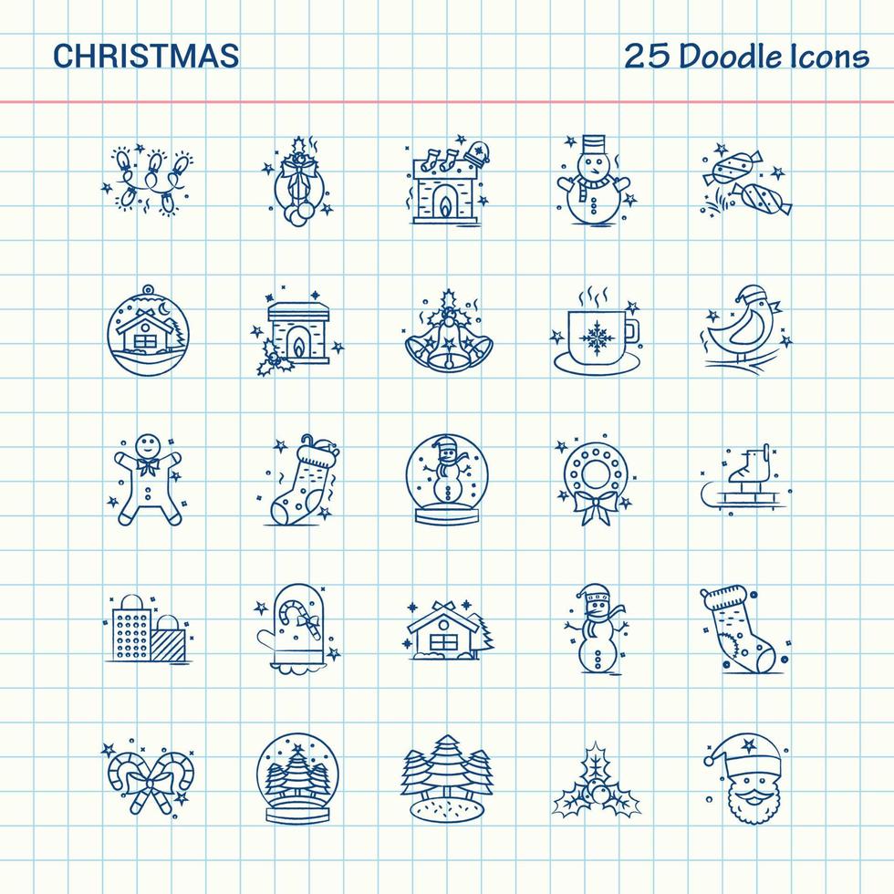 natal 25 ícones de doodle conjunto de ícones de negócios desenhados à mão vetor