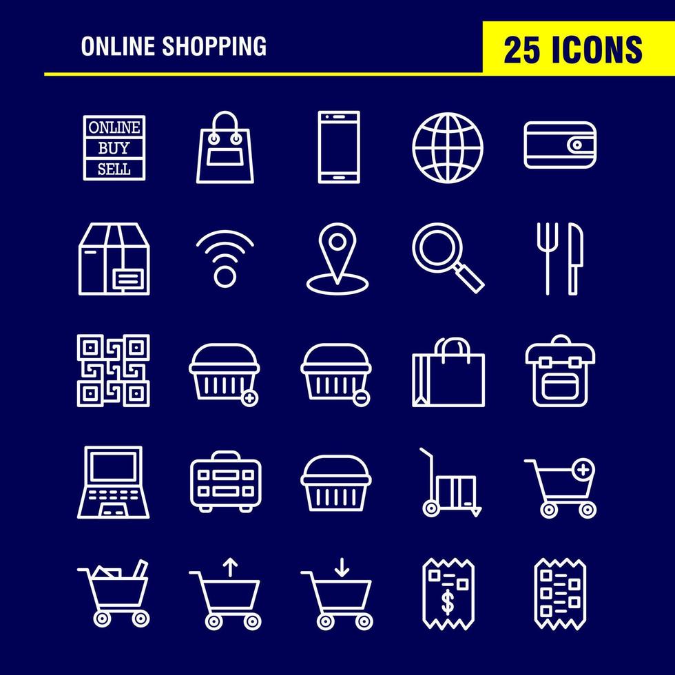 pacote de ícones de linha de compras para designers e desenvolvedores ícones de comprar venda online vender sacola de compras vetor do lado de compras