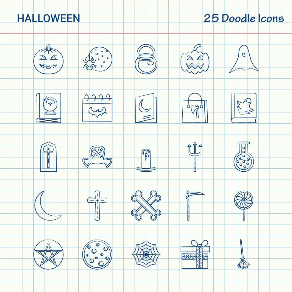dia das bruxas 25 ícones de doodle conjunto de ícones de negócios desenhados à mão vetor