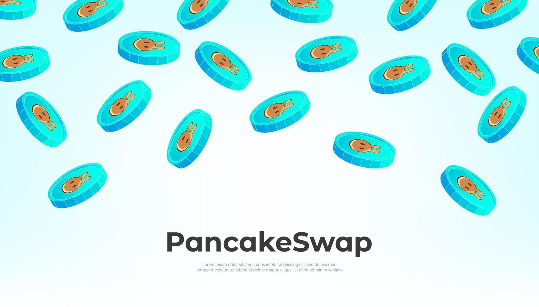 moeda pancakeswap caindo do céu. fundo de banner de conceito de criptomoeda de bolo. vetor