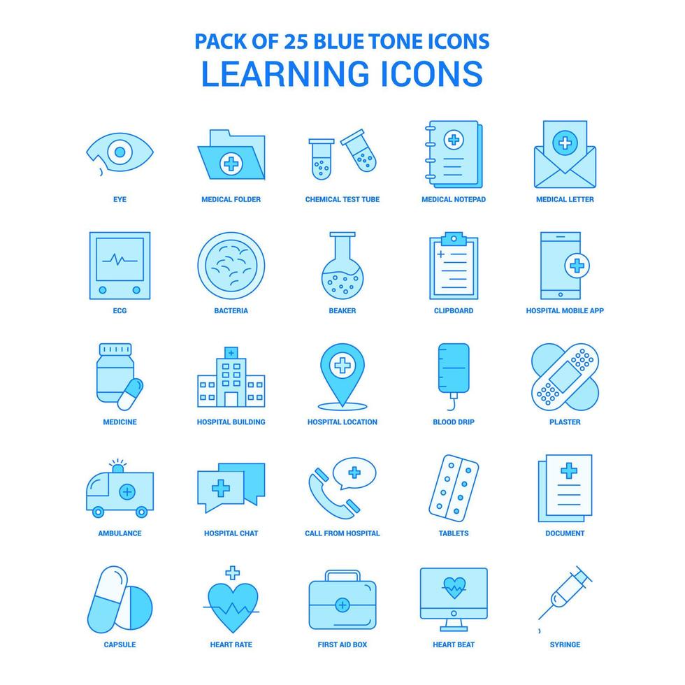 ícones de aprendizagem pacote de ícones de tom azul 25 conjuntos de ícones vetor
