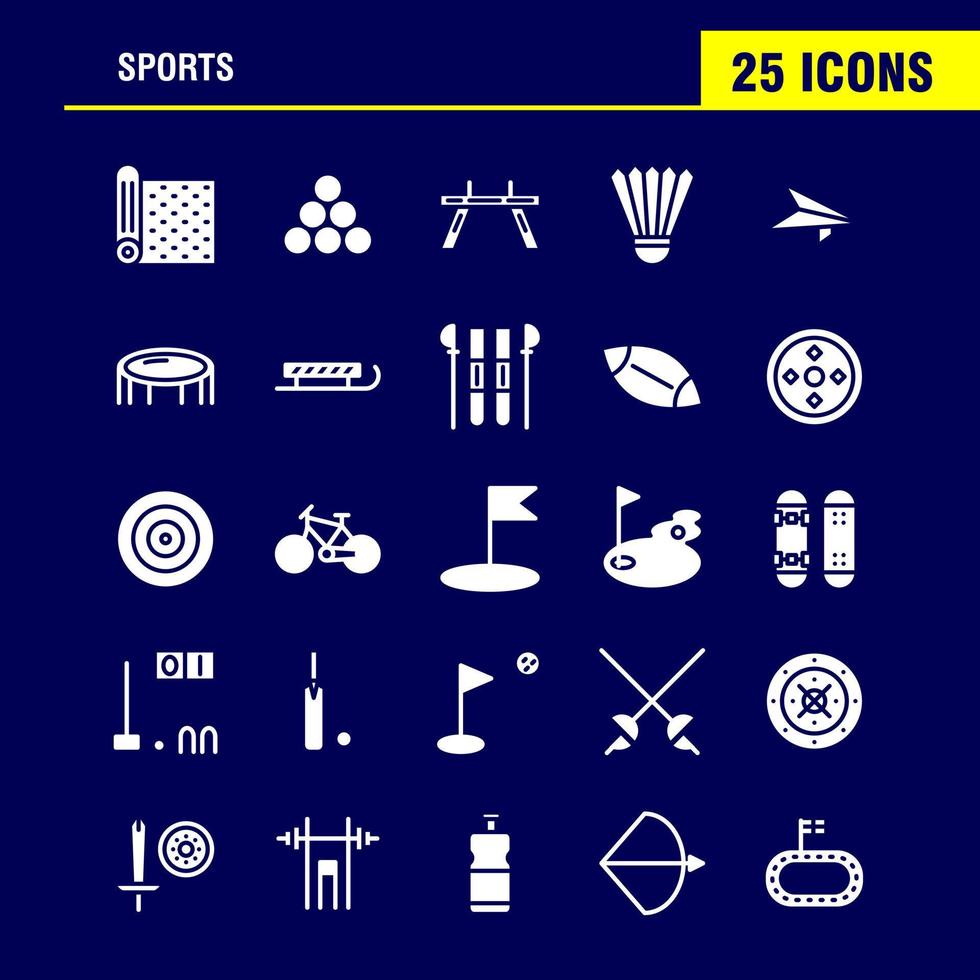 pacote de ícones de glifo sólido de esportes para designers e desenvolvedores ícones de esportes de esteira esportes ioga bilhar piscina snooker esporte vetor