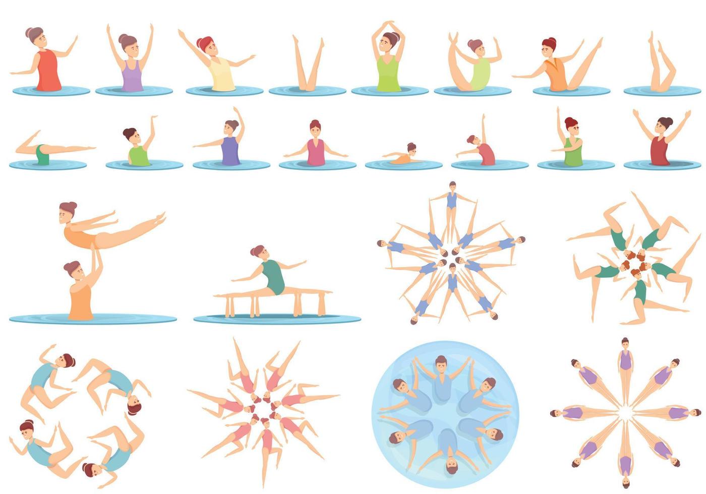 ícones de natação sincronizada definir vetor dos desenhos animados. esporte de natação