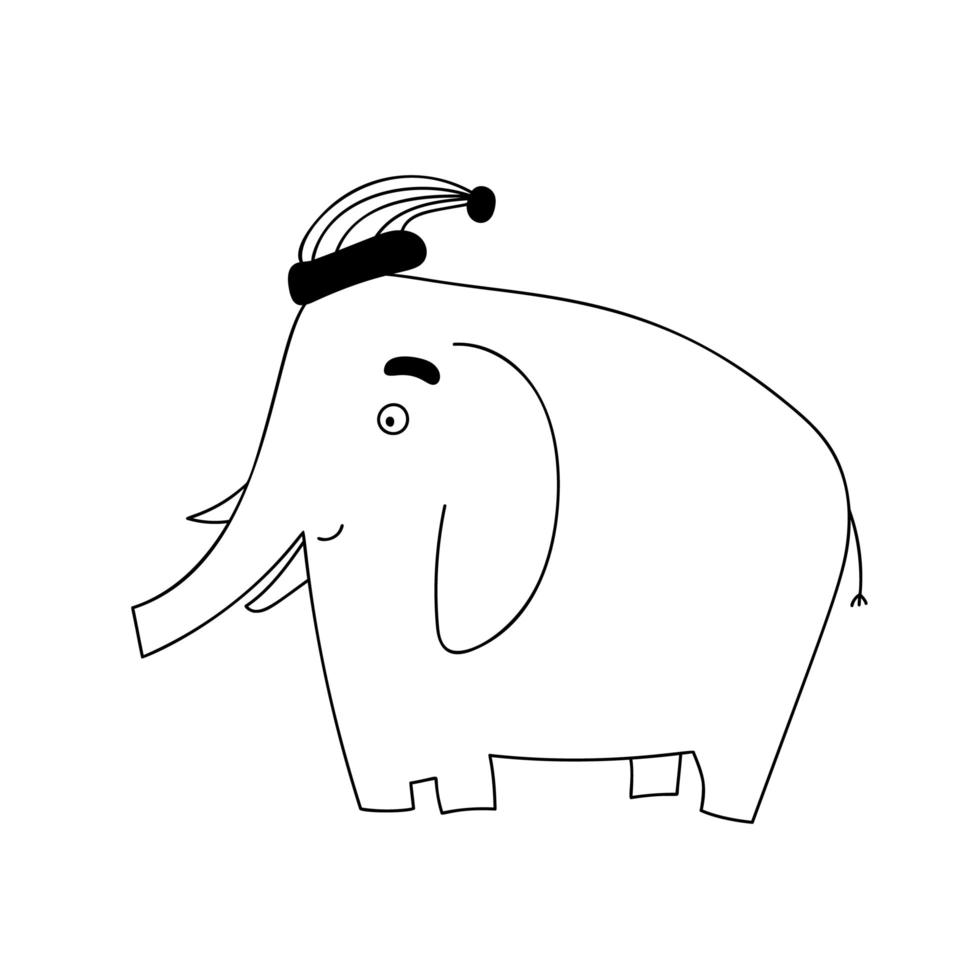 desenho bonito doodle elefante com chapéu de Papai Noel vetor