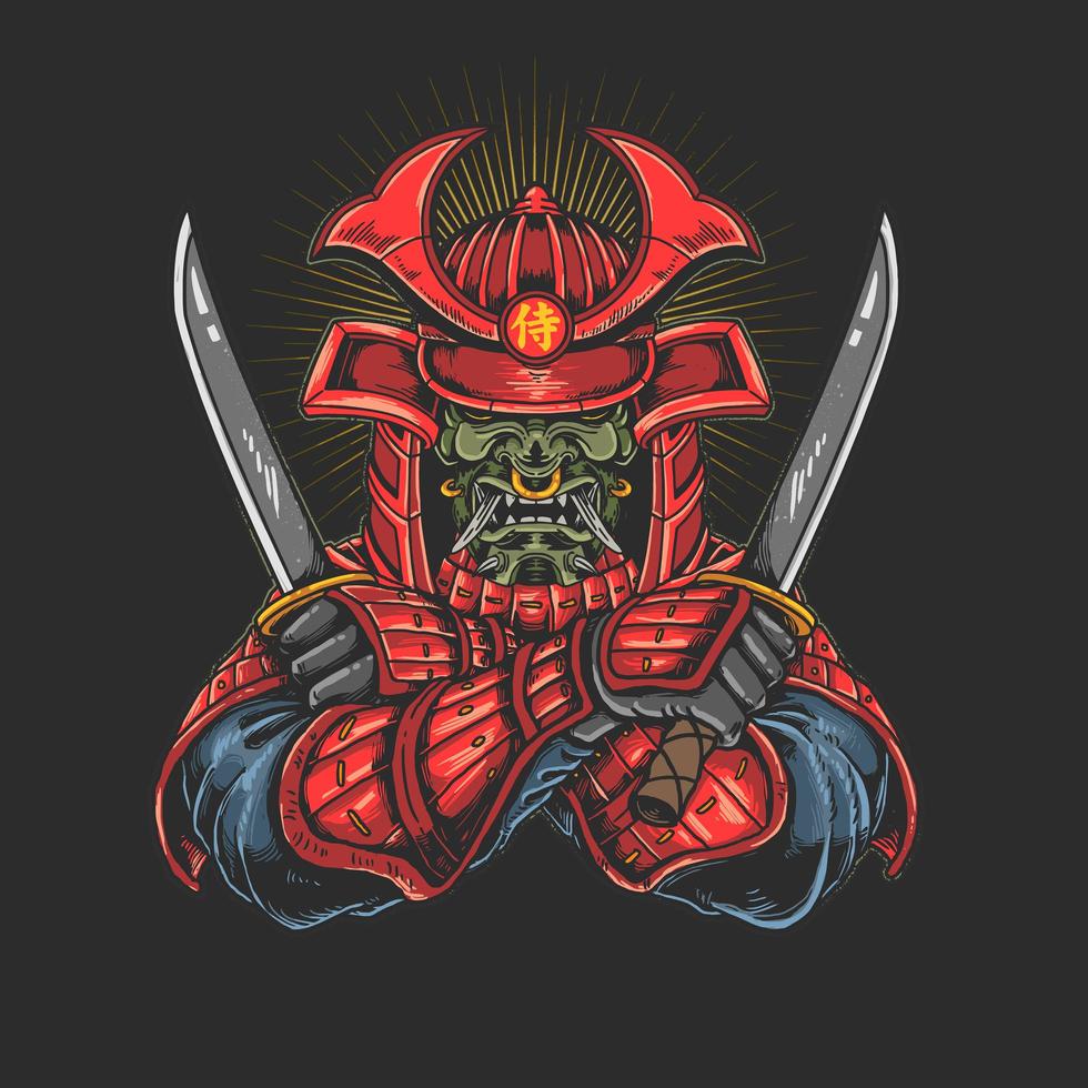 samurai com gráfico de katana vetor