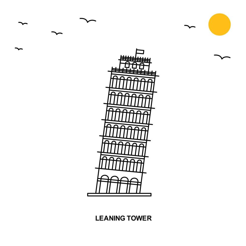 torre inclinada monumento viagem mundo fundo de ilustração natural em estilo de linha vetor