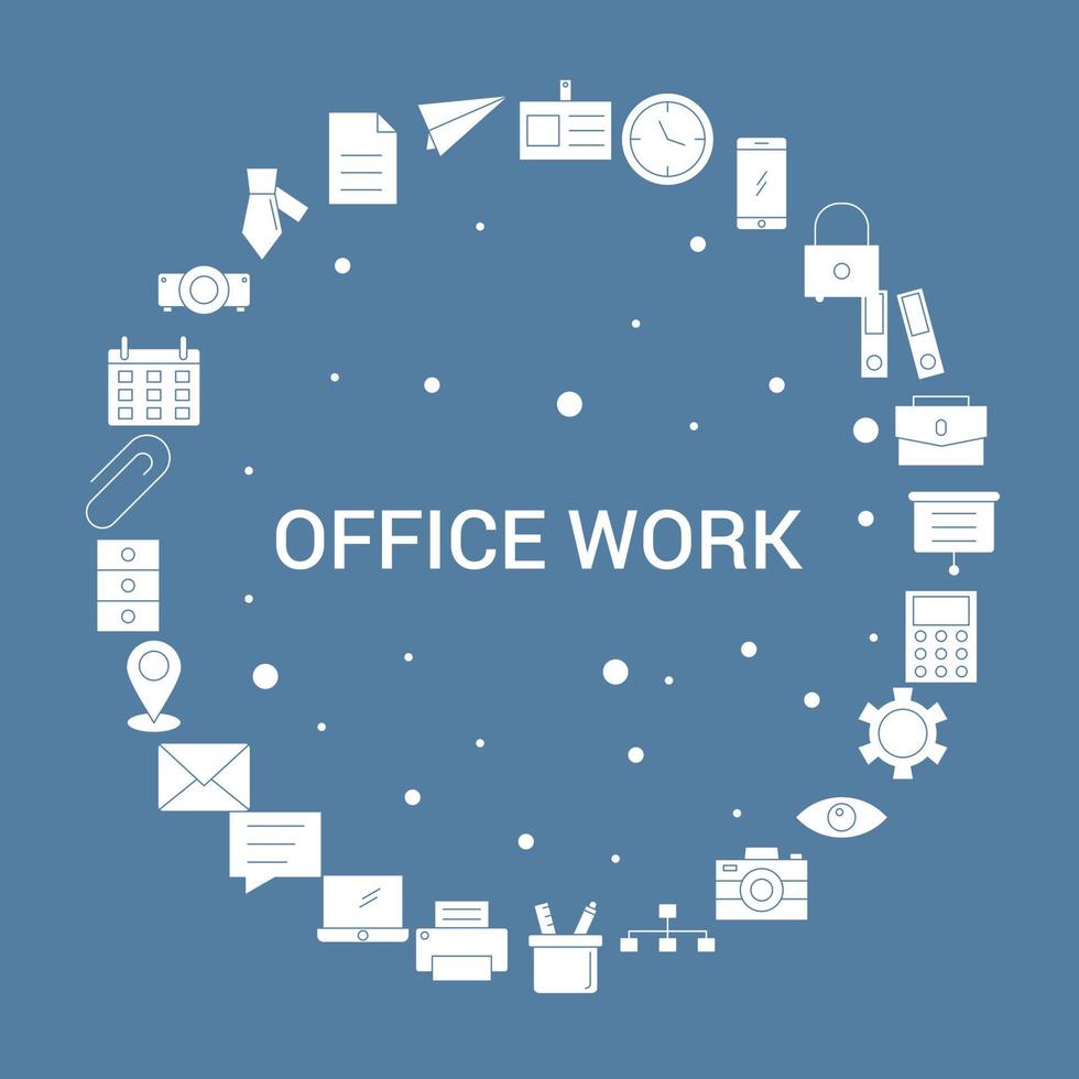modelo de vetor infográfico de conjunto de ícones de trabalho de escritório