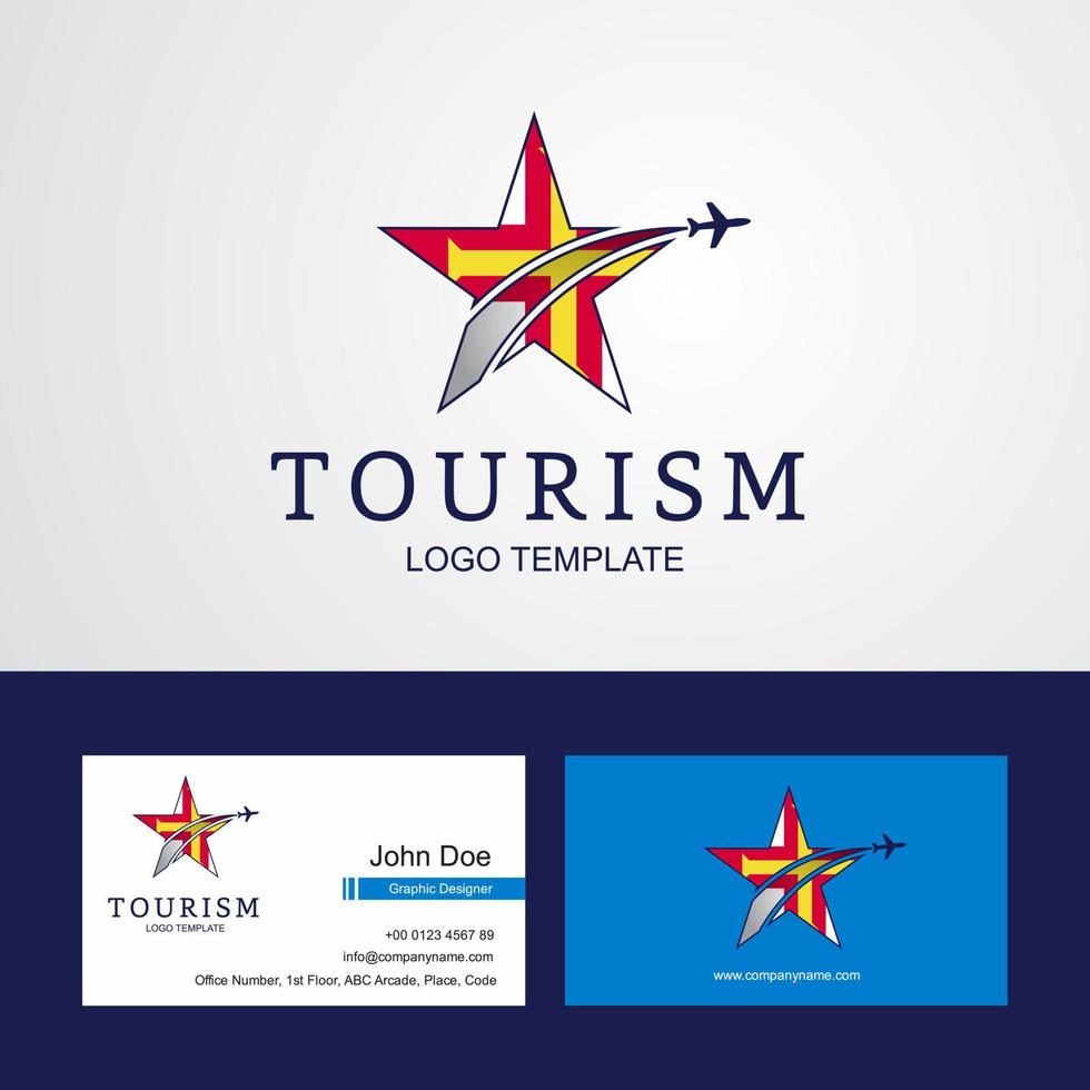 logotipo da estrela criativa da bandeira de guernsey de viagem e design de cartão de visita vetor