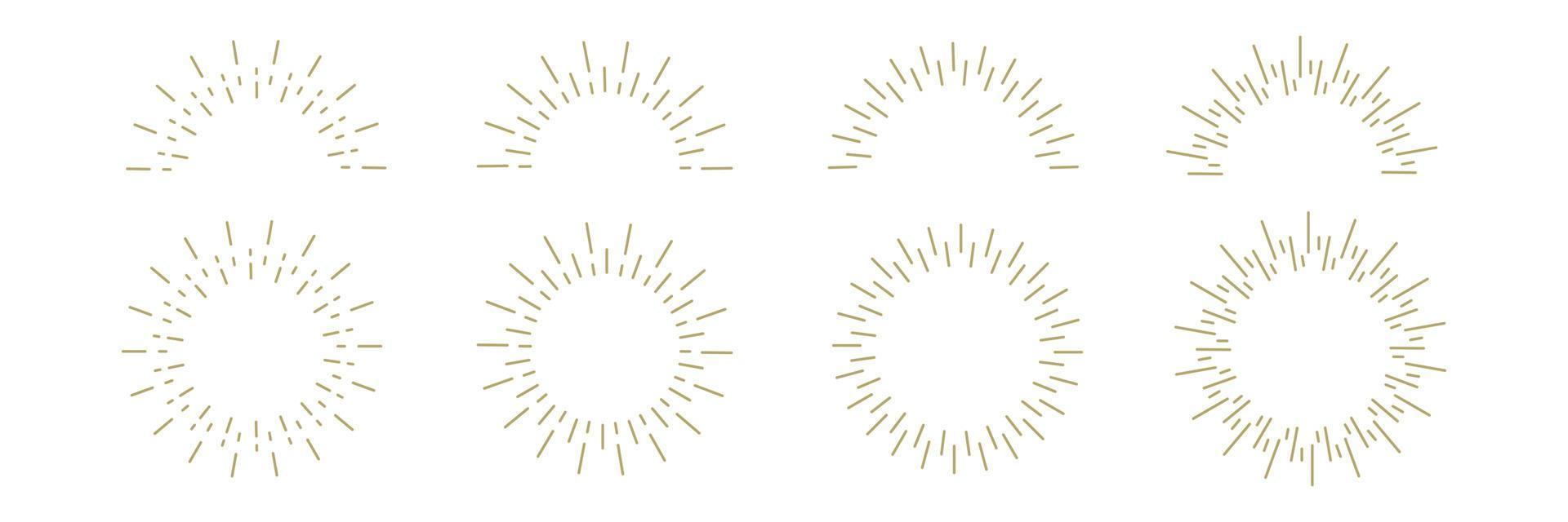 emblema de explosão solar. conjunto de ícones de linha de raios estourando. conceito de nascer e pôr do sol. estilo moderno. ilustração vetorial vetor