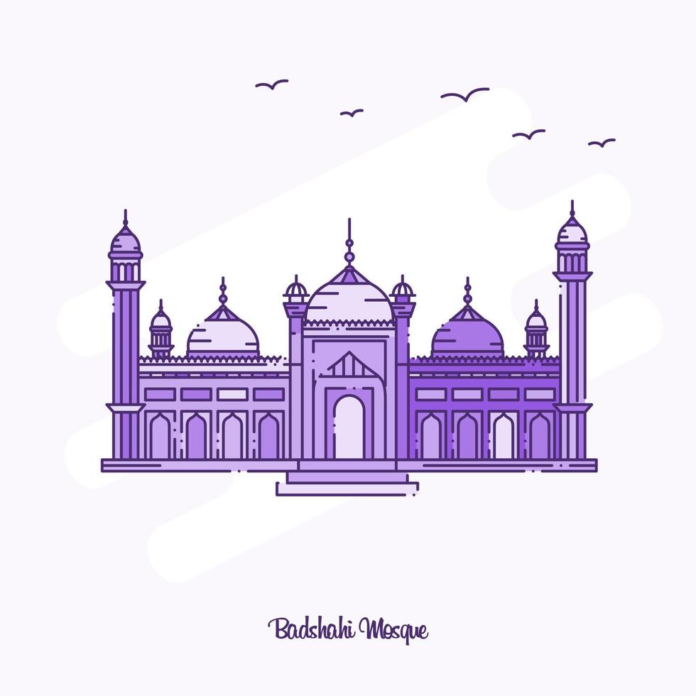 ilustração vetorial linha pontilhada roxa do marco da mesquita de badshahi vetor