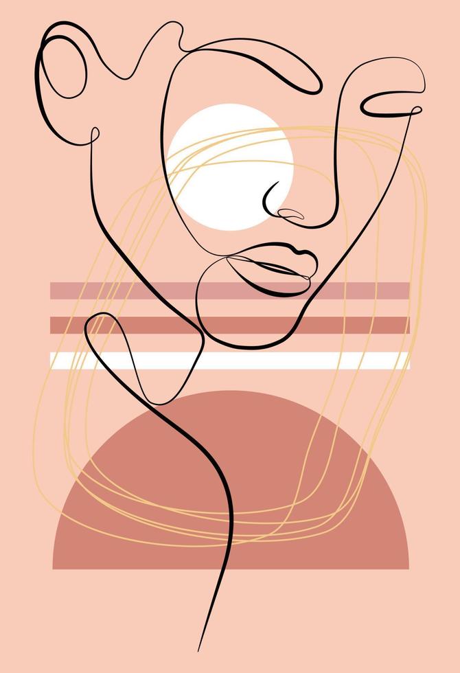 retrato de vetor em estilo minimalista. formas geométricas, folhas, retrato feminino. impressão feminina abstrata desenhada à mão. usado para histórias de mídia social, logotipos de beleza, ilustrações de pôsteres.