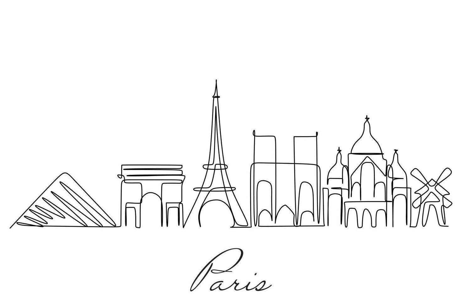 um desenho de linha do horizonte da cidade de paris. vetor de estilo minimalista moderno simples.