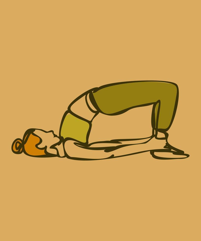 mulher fazendo exercício em pose de ioga. pose de meia ponte. ilustração em vetor silhueta isolada colorida. conceito de dia internacional de ioga. logotipo de ioga