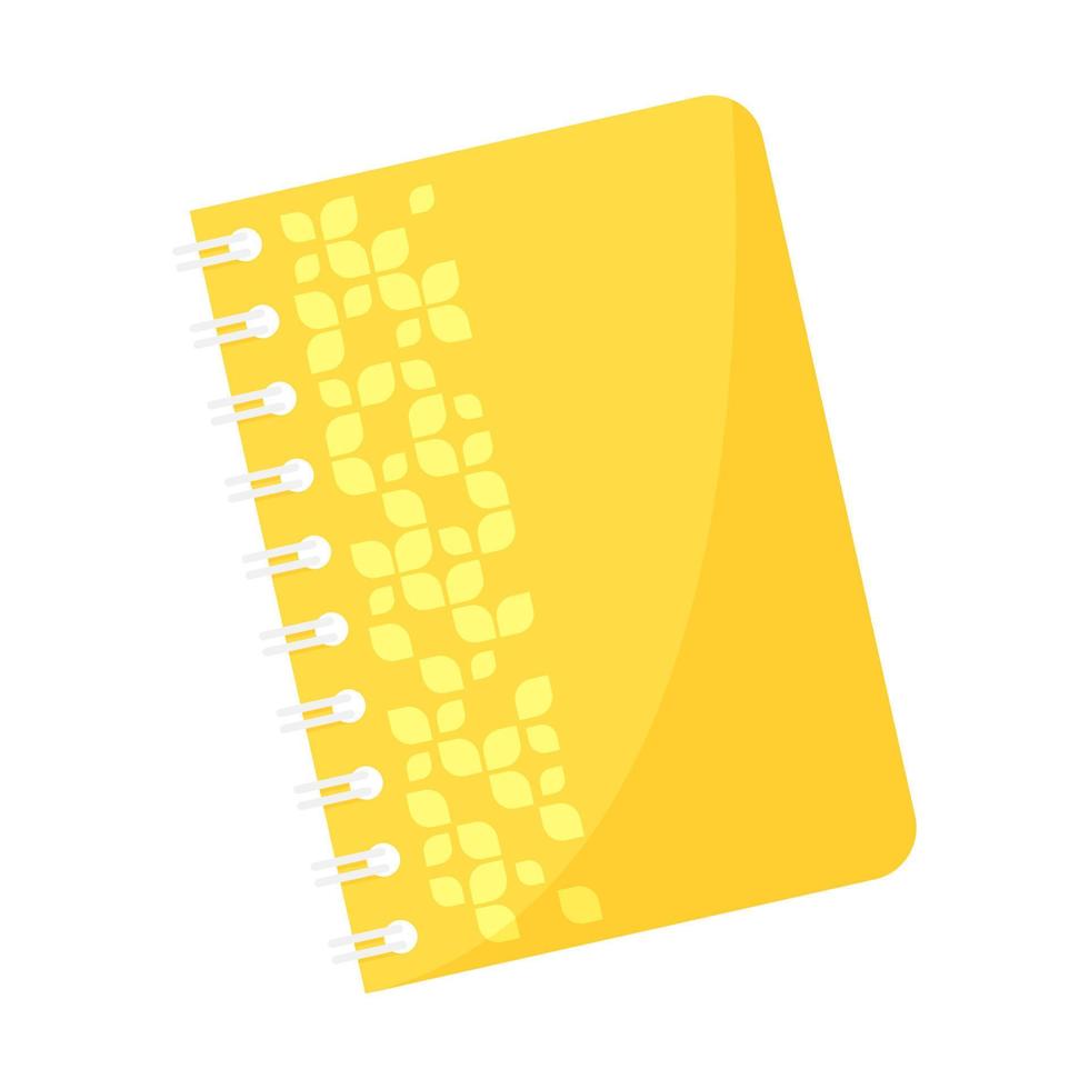 caderno encadernado com capa amarela abstrata. vista do topo. ilustração em vetor plana dos desenhos animados isolada no fundo branco.