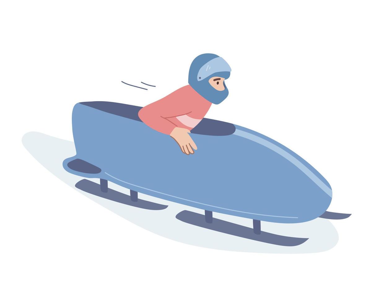competição de bobsleigh. sledder tendo uma corrida. Jogos de inverno. esportista no trenó. ilustração em vetor plana.