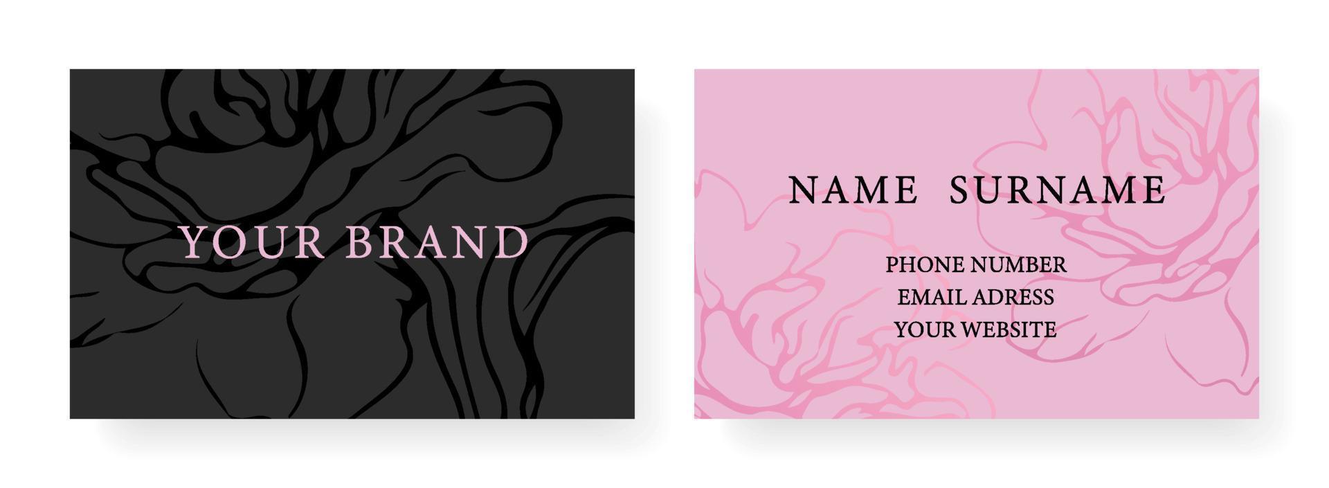 modelo de cartão de visita design floral fundo moderno para luxo em cores rosa suaves. modelo vetorial para banner, convite premium, voucher de luxo, certificado de presente de prestígio. vetor