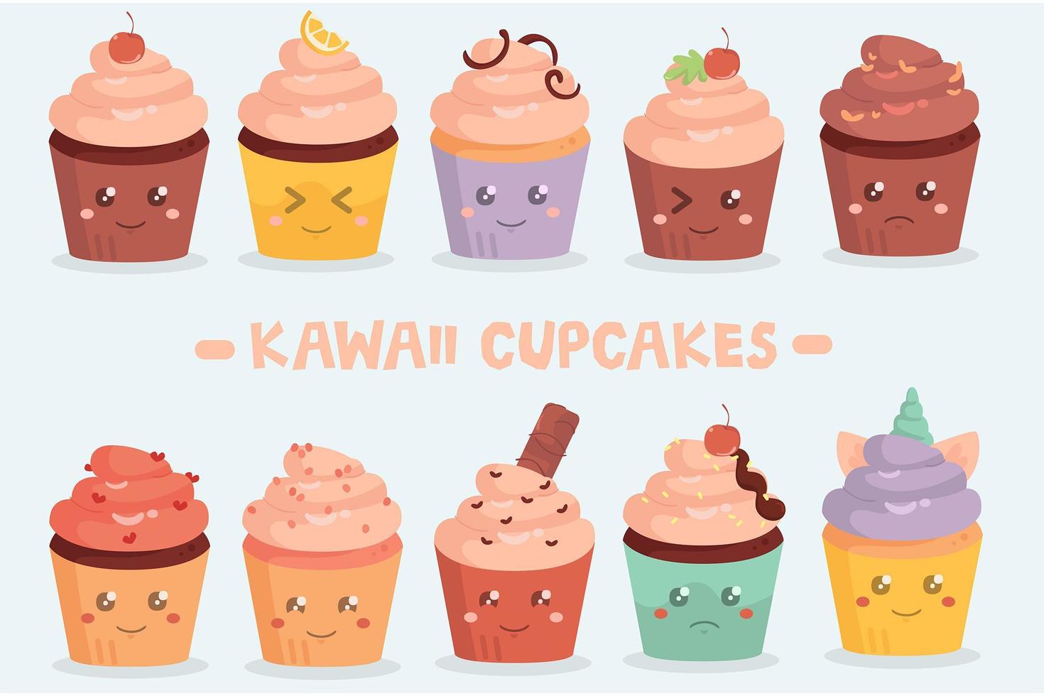 pacote de cupcakes kawaii vetor