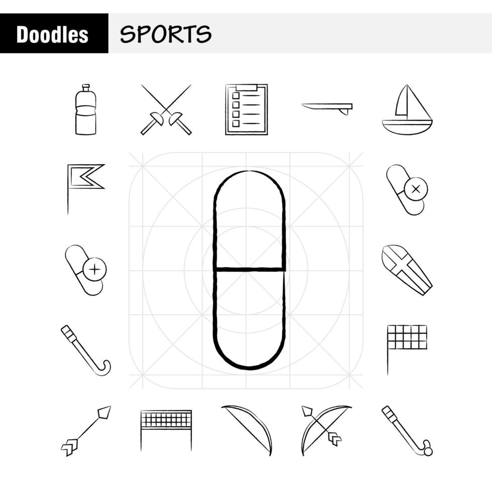 ícone desenhado à mão de esportes para impressão na web e kit de uxui móvel, como garrafa de energia, bebida verde, esgrima, vetor de pacote de pictograma de espada de esporte