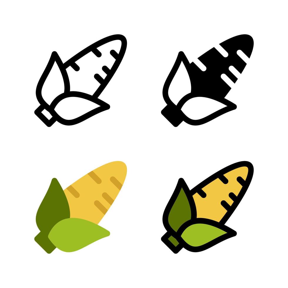 conjunto de ícones de comida de milho. ícone de milho colorido dos desenhos animados. logotipo de milho. vegetais e alimentos. gráficos vetoriais de sinal de dieta. ilustração vetorial vetor