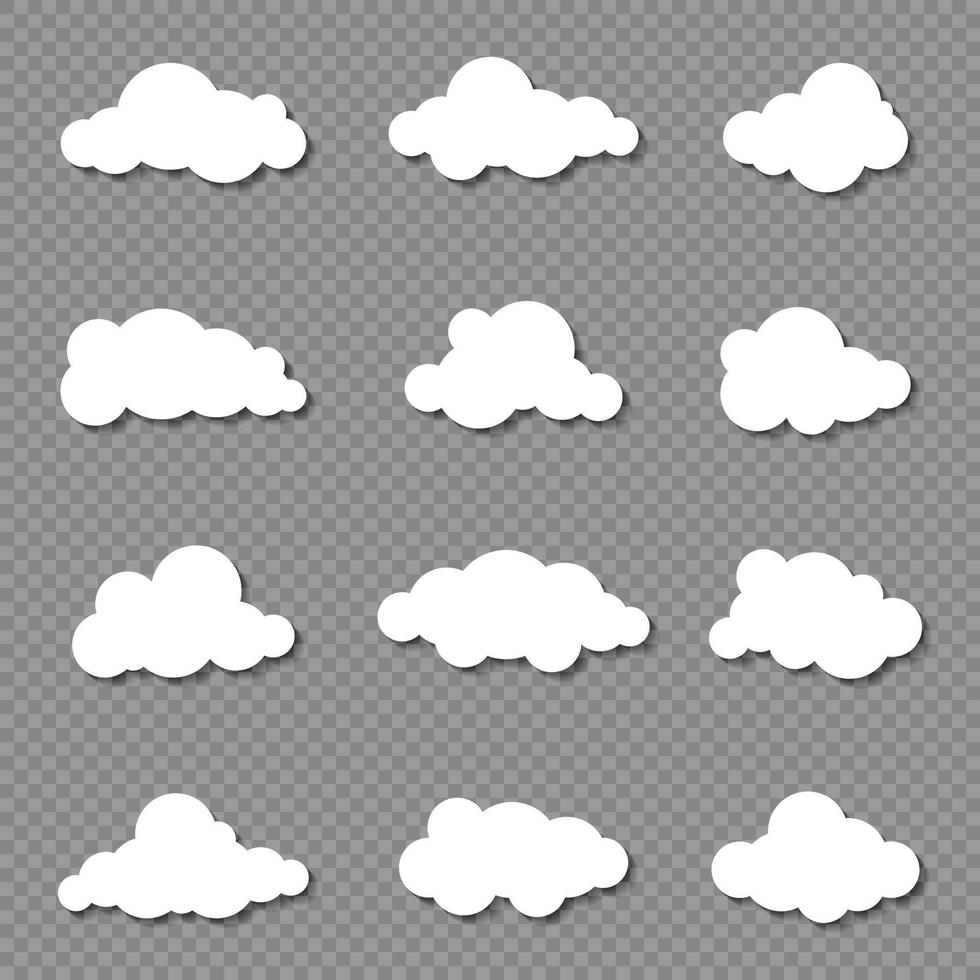 diferentes nuvens no céu azul no design de origami. coleção de papel branco recortado ícones de nuvem. nuvem de papel. símbolos do tempo. ilustração vetorial vetor