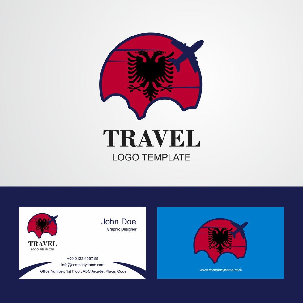 logotipo da bandeira da albânia de viagem e design de cartão de visita vetor