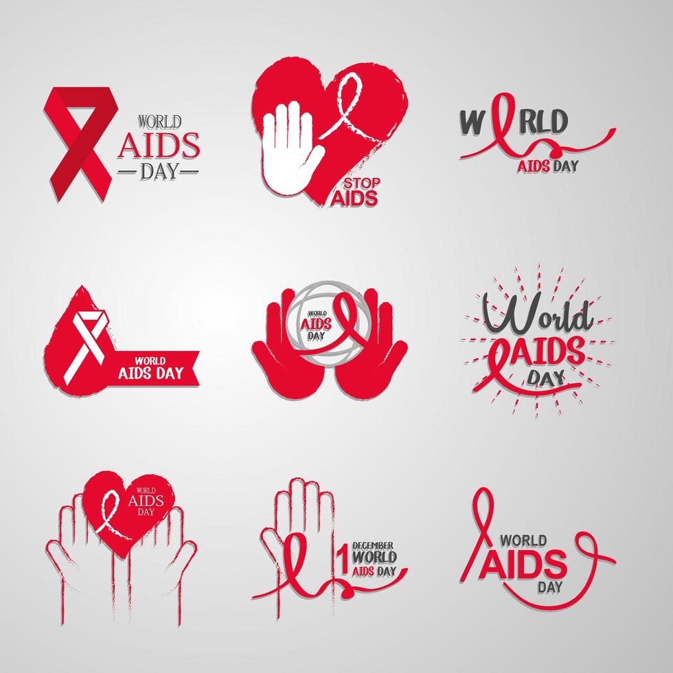 coleção de ícones de conscientização do dia mundial da aids vetor