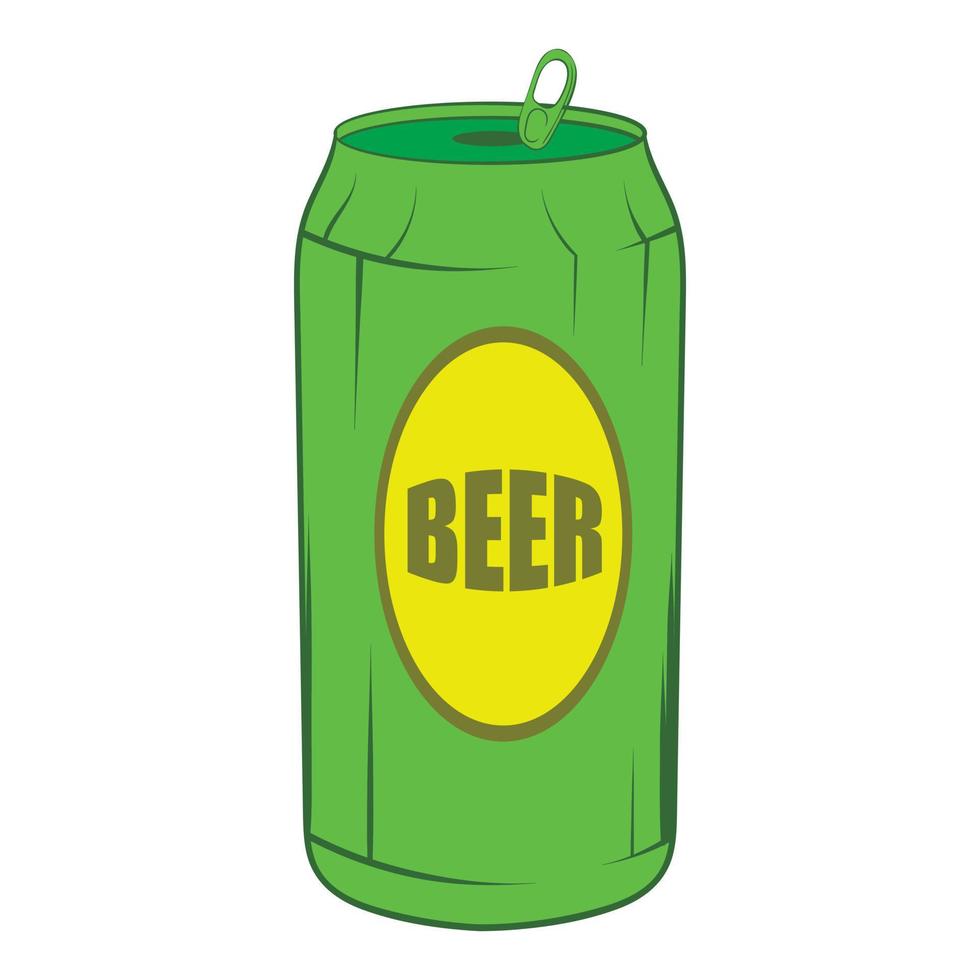 ícone de lata de cerveja verde, estilo cartoon vetor