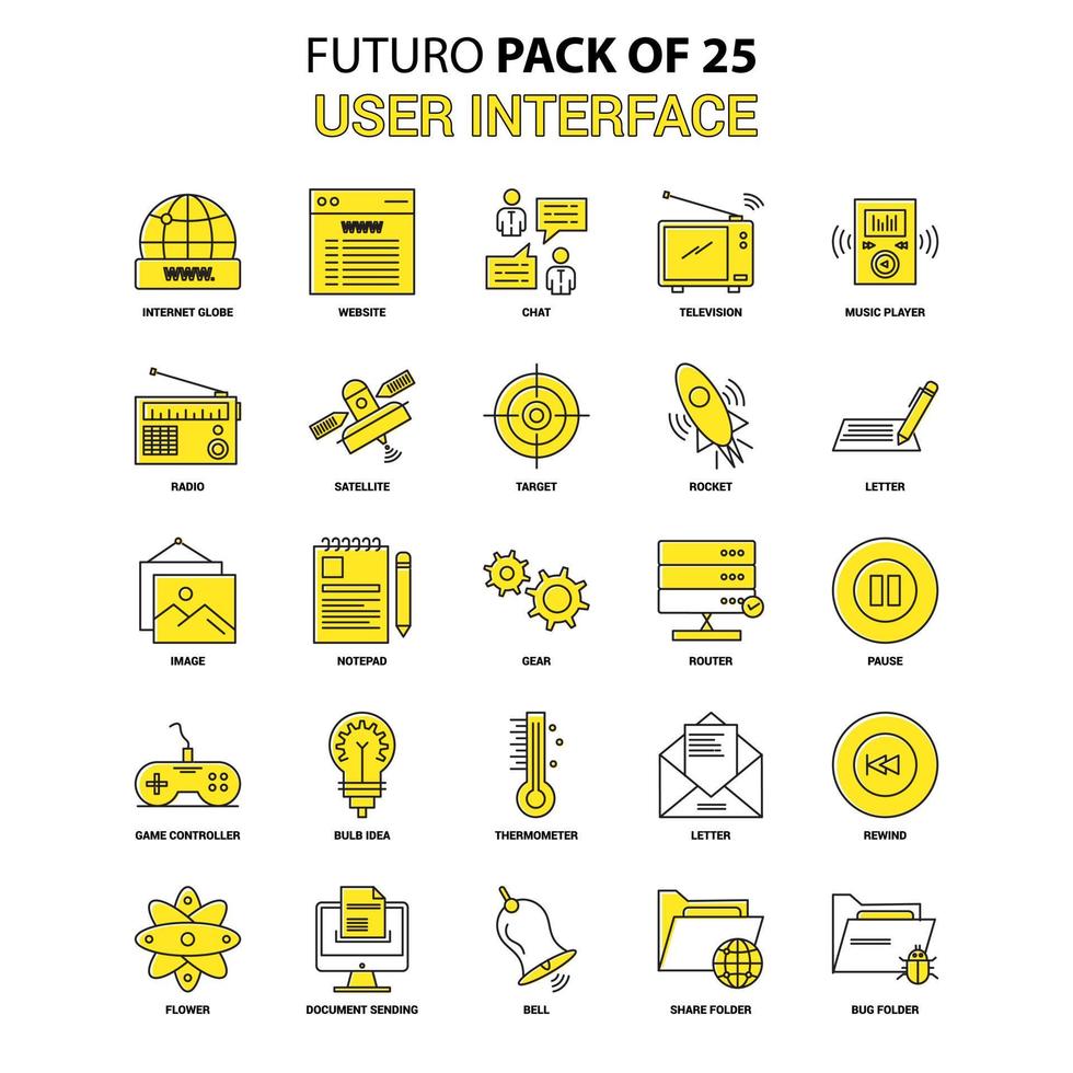 conjunto de ícones da interface do usuário amarelo futuro pacote de ícones de design mais recente vetor