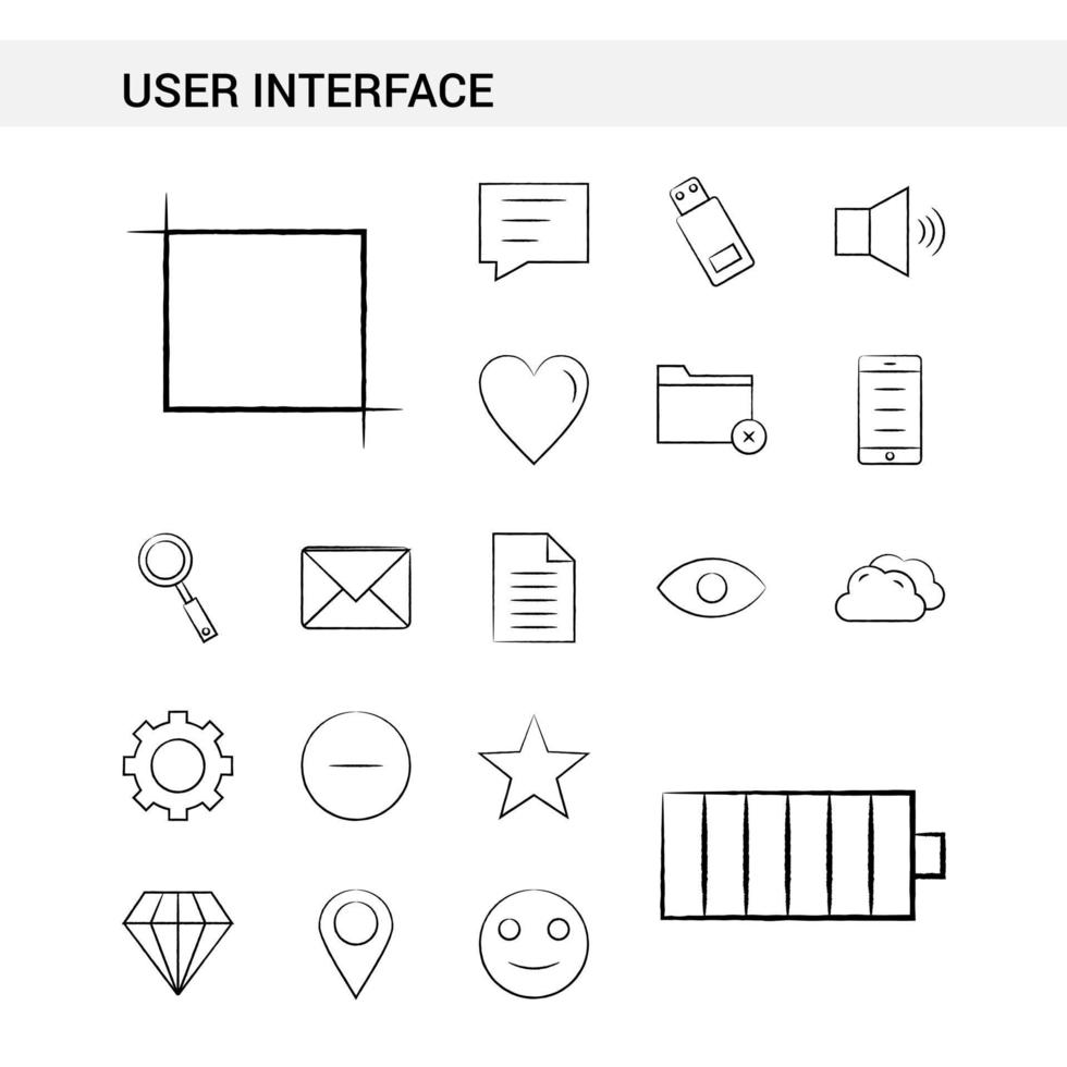 estilo de conjunto de ícones desenhados à mão da interface do usuário isolado no vetor de fundo branco