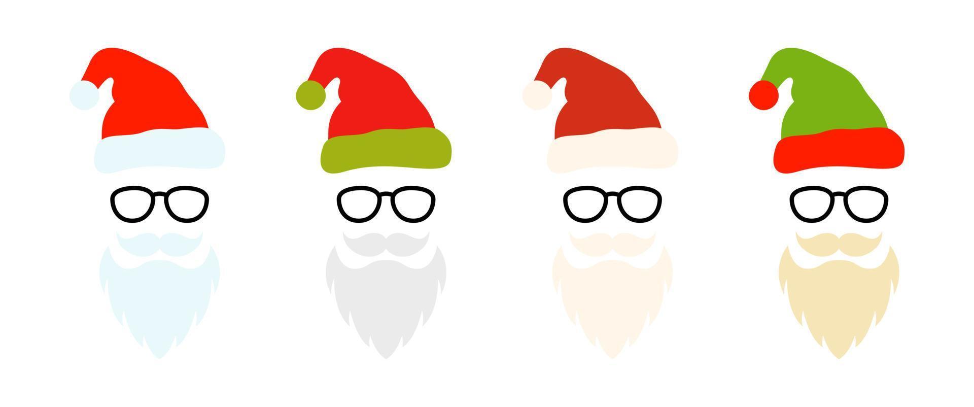 barba com chapéu de natal e óculos em fundo branco vetor