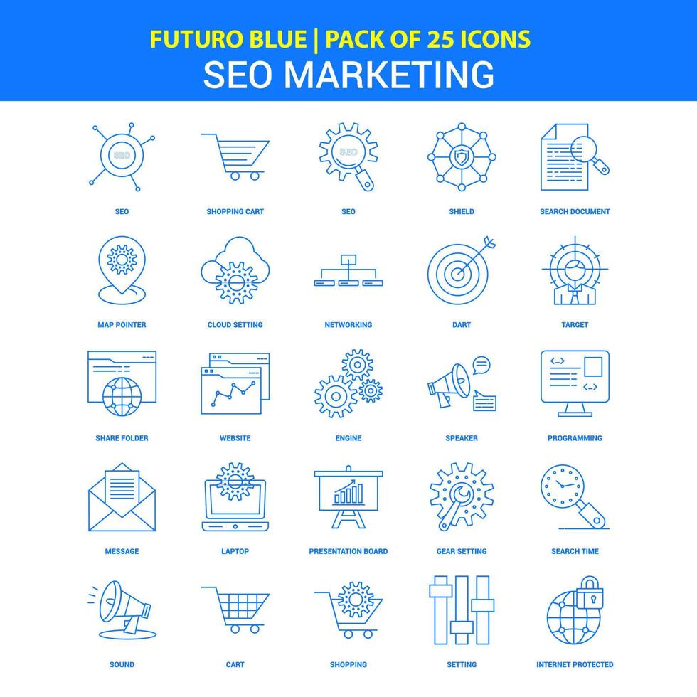 seo marketing icons futuro blue 25 icon pack vetor