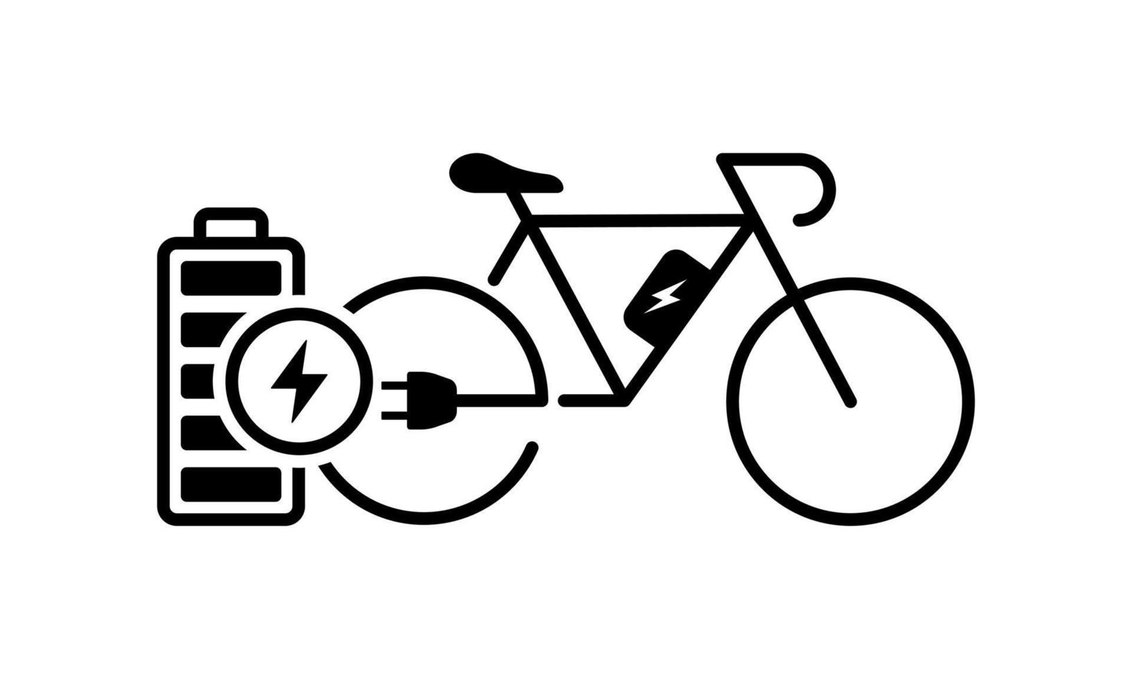 bicicleta elétrica com ícone de silhueta de bateria de carga. bicicleta no pictograma do acumulador eco renovável. símbolo de transporte de energia elétrica verde. conservação ambiental. ilustração vetorial isolada. vetor