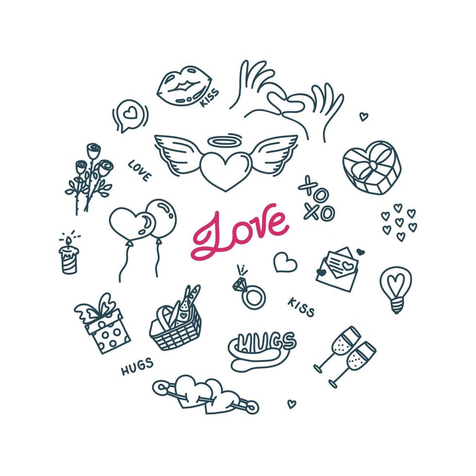 doodle sobre amor e relacionamento romântico. ilustração vetorial para impressões e desenhos vetor