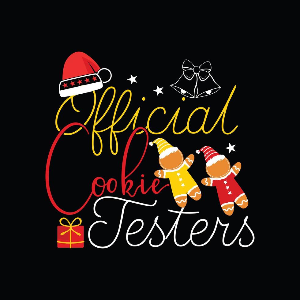 modelo de camiseta vetorial oficial de testadores de cookies. design de camiseta de natal. pode ser usado para imprimir canecas, designs de adesivos, cartões comemorativos, pôsteres, bolsas e camisetas. vetor