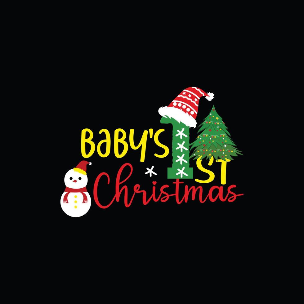 primeiro modelo de camiseta de vetor de natal do bebê. design de camiseta de natal. pode ser usado para imprimir canecas, designs de adesivos, cartões comemorativos, pôsteres, bolsas e camisetas.