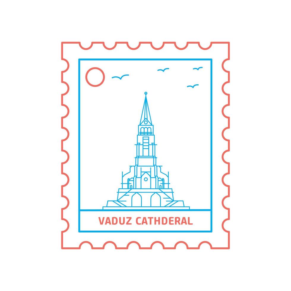 vaduz cathderal selo postal estilo de linha azul e vermelha ilustração em vetor