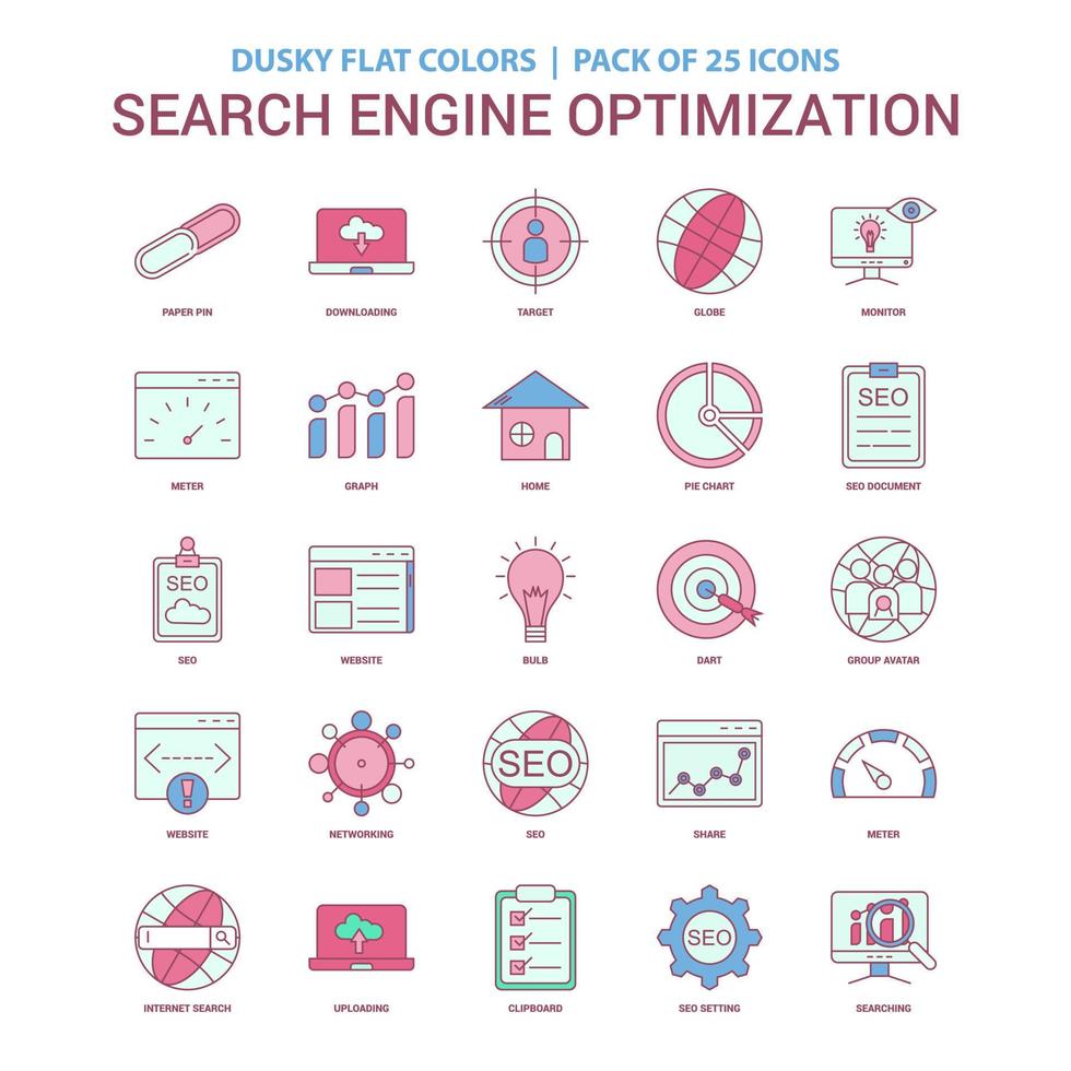 ícone de otimização de mecanismo de pesquisa pacote de ícones vintage 25 de cor plana escura vetor