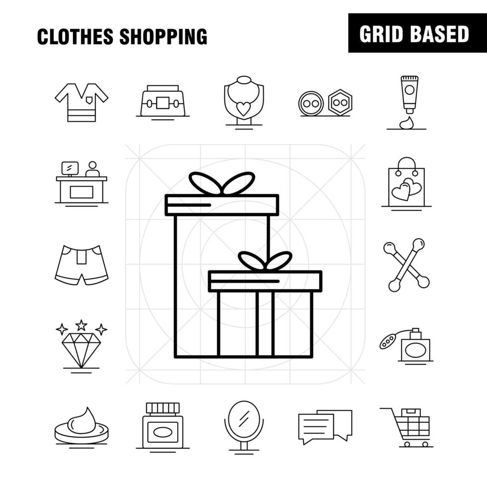 ícone de linha de compras de roupas para impressão na web e kit uxui móvel, como roupas de camisa dobrar vestido dobrável beleza creme cosmético pacote de pictograma vetor