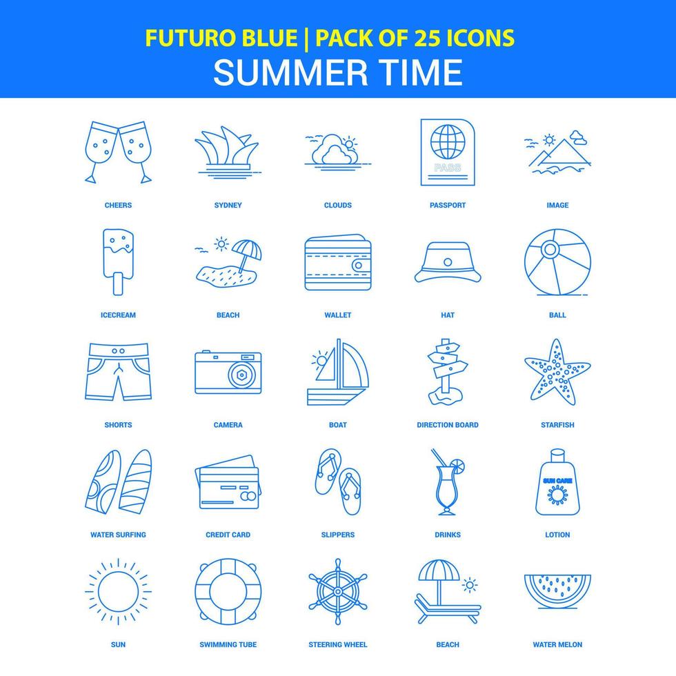 ícones de horário de verão futuro azul 25 pacote de ícones vetor