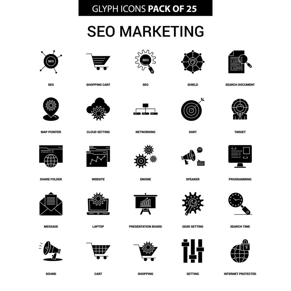 conjunto de ícones vetoriais de glifo de marketing seo vetor