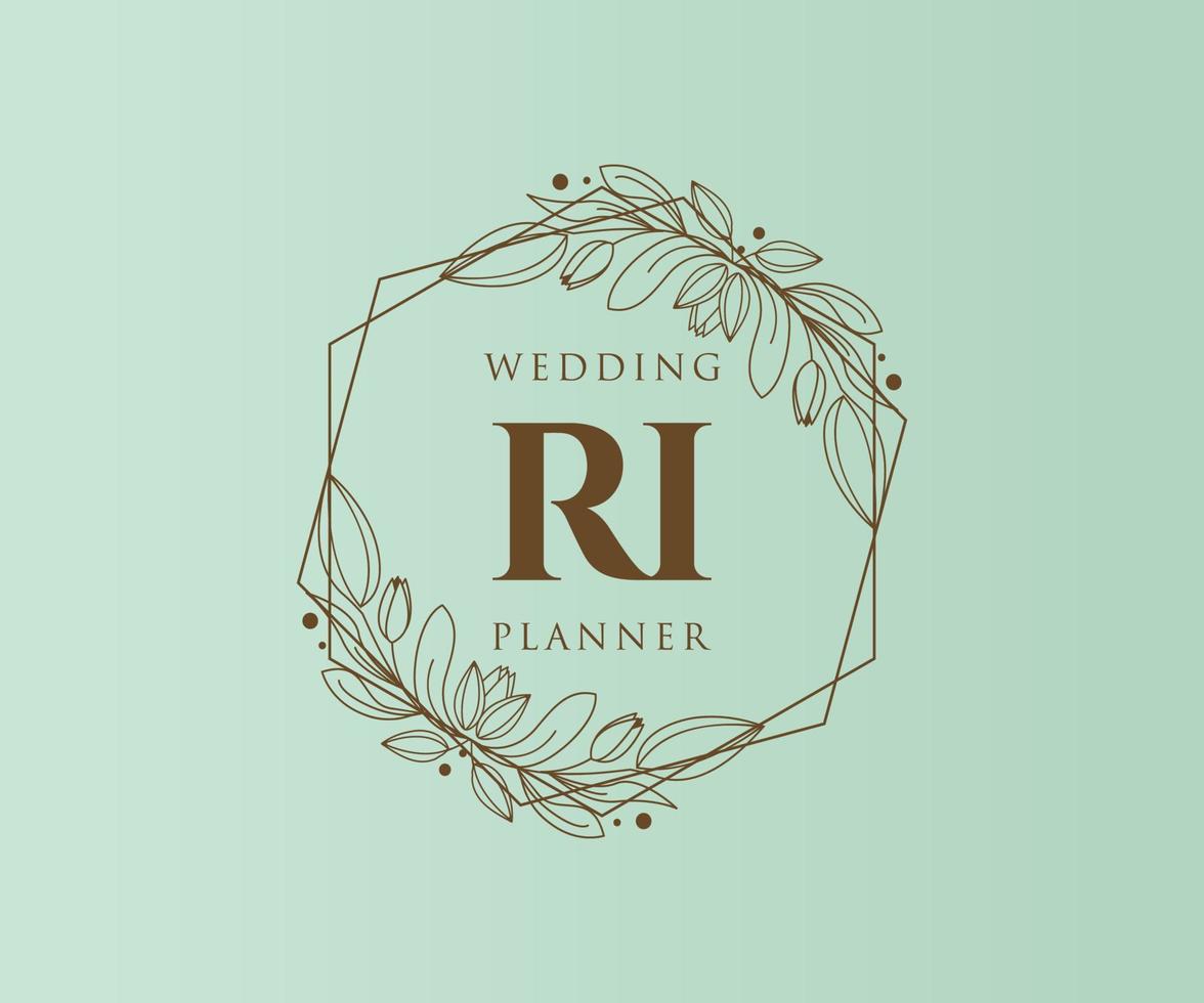 coleção de logotipos de monograma de casamento de letras iniciais ri, modelos modernos minimalistas e florais desenhados à mão para cartões de convite, salve a data, identidade elegante para restaurante, boutique, café em vetor